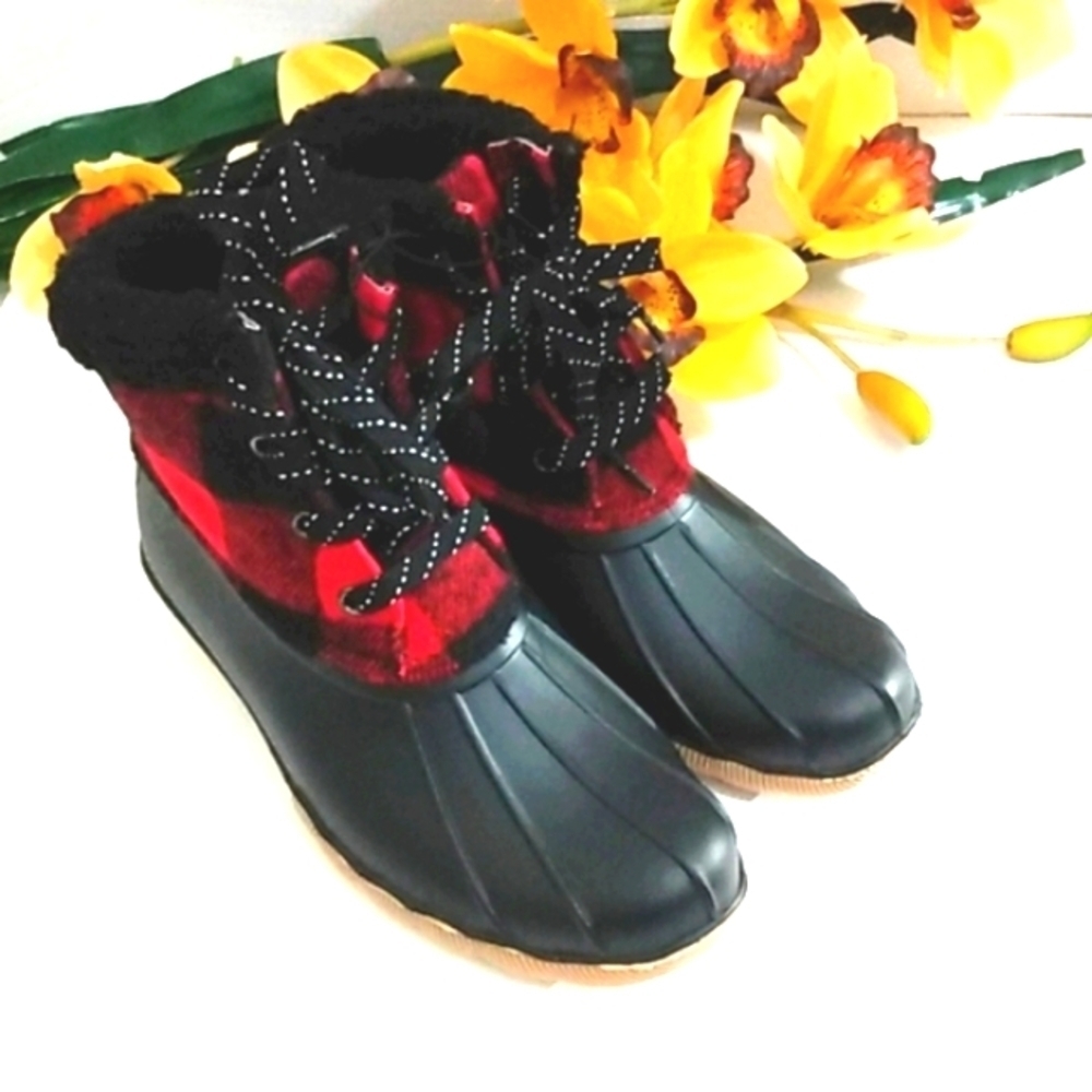 ALPINE WOODS BLACK RED BUFF SHERPA ANKLE BOOTS SIZE 7 NWOT